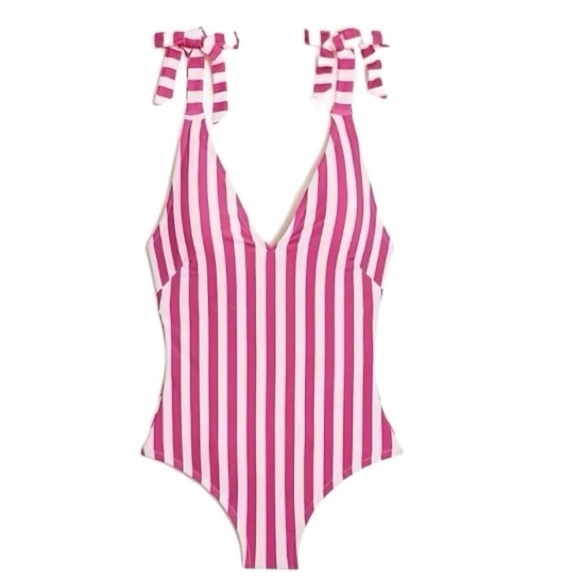 NWT! J. Crew Wild Berry White Striped Tie-Shoulder One-Piece Swimsuit. Size 3X - Picture 8 of 8